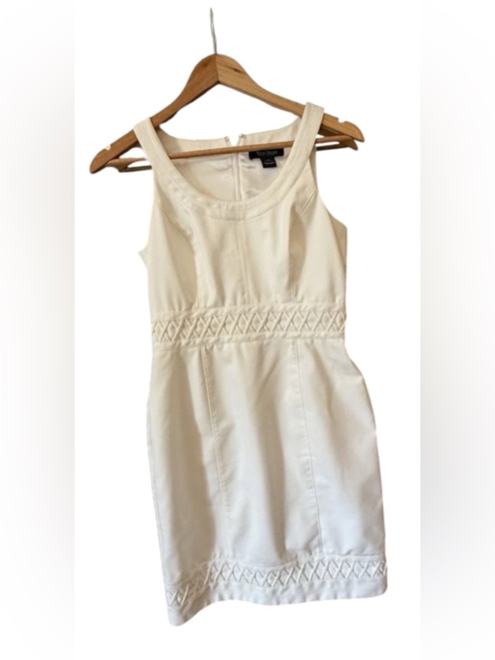 White House Black Market white sleeveless sheath dress with lattice embroidery 2